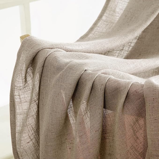 MIULEE Taupe Grey Linen Curtains 45 Inch Length 2 Panels for Bedroom Living Room, Soft Linen Textured Window Drapes Semi Sheer Light Filtering Back Tab Rod Pocket Farmhouse Modern Burlap Look Decor