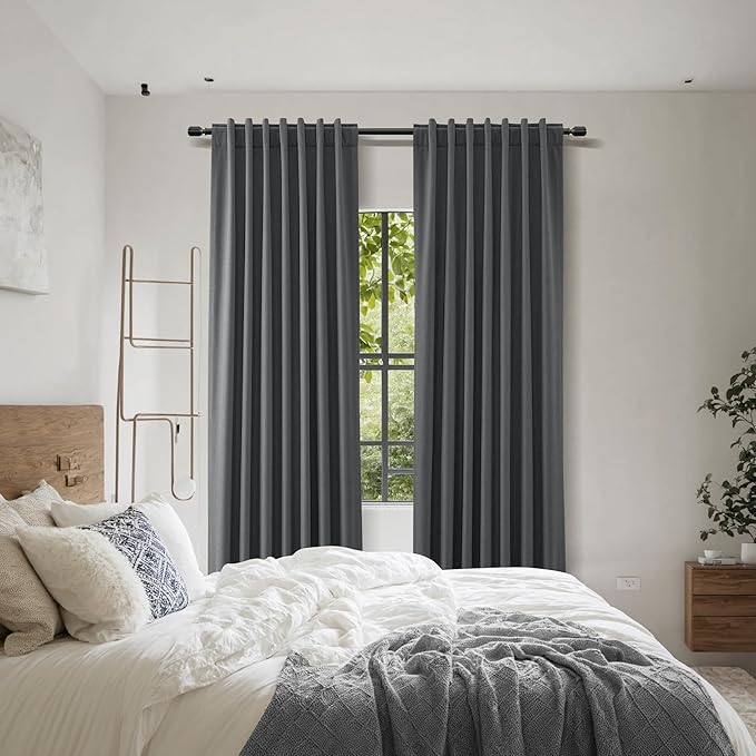 Guken 100% Blackout Curtains 84 Inch Length 2 Panels Set for Living Room Bedroom Back Tab Thermal Insulated Black Out Linen Drapes Room Darkening Blazer Grey,52x84