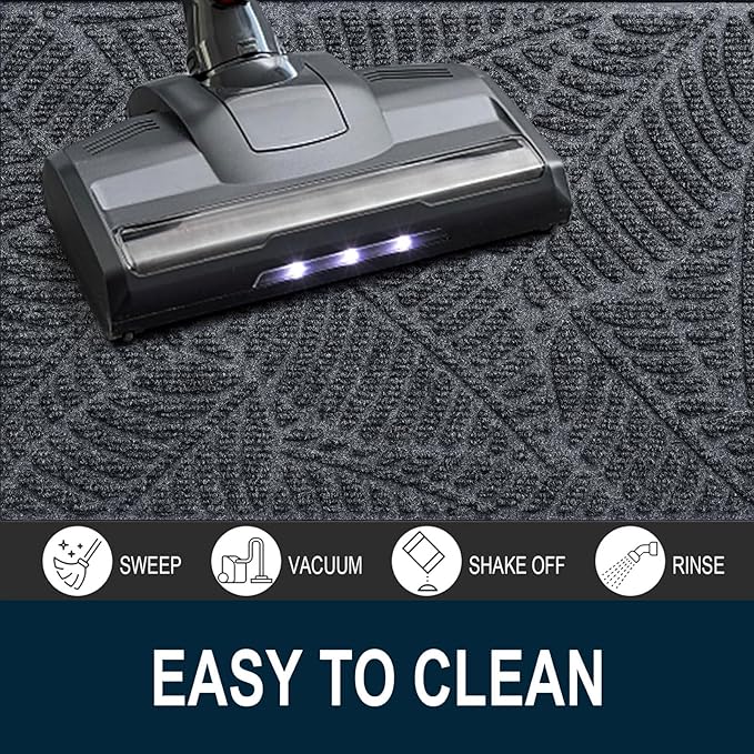 Colorxy Waterproof Doormat, Sturdy Natural Rubber Front Indoor Mat, Non Slip Low Profile Indoor Outdoor Door Mats, Stain and Fade Resistant Floor Mat, Easy Clean Patio Entrance Mat, 59''x36'', Grey