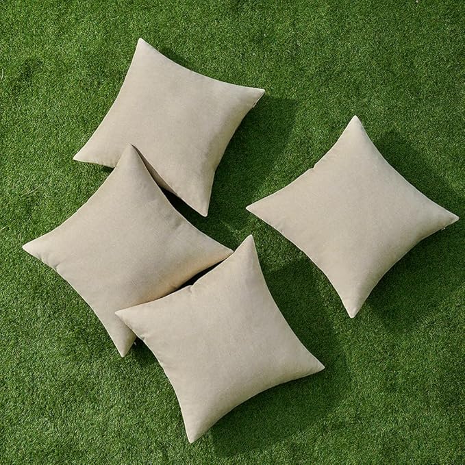 MIULEE Pack of 4 Decorative Outdoor Throw Pillow Covers Linen Waterproof Pillow Covers Farmhouse Cushion Cases for Patio Garden Tent Balcony Couch Sofa 18x18 inch Beige