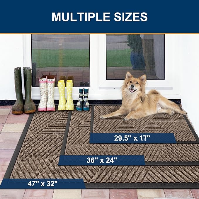 Smiry Front Door Mat Outside Entrance, Heavy Duty Sturdy Natural Rubber Doormat, Trap Dirt and Moisture, Easy Clean Low Profile Mats for Indoor Outdoor Entry, Irregular Triangle (71x47, Brown)