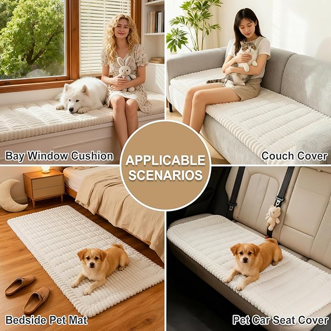 hyha Couch Covers for Dogs Washable, Non Slip Plush Dog Sofa Protectors, Fuzzy Pet Couch Covers for 3 Cushion Sofa Pet Friendly (White, 27.6" x 88")