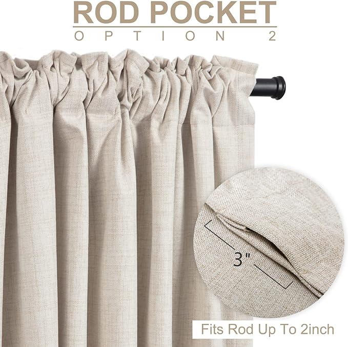 100% Blackout Shield Linen Blackout Curtains for Bedroom 63 Inches Long, Back Tab/Rod Pocket Living Room Drapes, Thermal Insulated Blackout Curtains 2 Panels Set, 50" W x 63" L,Cream