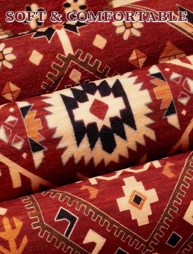 SERISSA Runner Rug for Hallways, 2'6"x10' Washable Non Slip Kitchen Runner Rug, Long Boho Rug Vintage Red Black Hallway Stair Ultra Soft Print Floor Carpet for Bedroom Bathroom Laundry Room