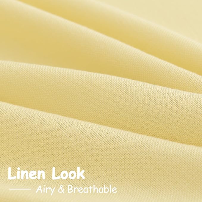 Nanspring Yellow Linen Boho Curtains for Bedroom Back Tab Rod Pocket Semi Sheer Linen Curtains 90 Inches Long 2 Panel Set Light Filtering Neutral Farmhouse Lightweight Drapes for Living Room 52x90