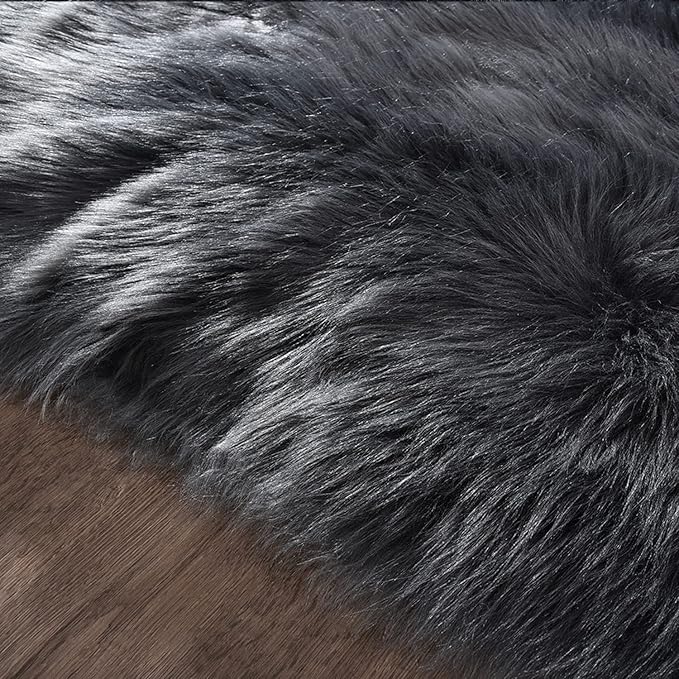 Latepis Dark Gray Faux Fur Rug 3x4 Area Sheepskin Rug for Bedroom Bedside Living Room Rugs for Sofa Cushion Playing Luxury Home Decor