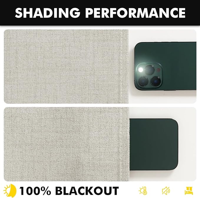 MIULEE 100% Blackout Linen Curtains for Bedroom, Light Cream Solid Luxury Decor Thermal Insulation Room Darkening Drapes for Living Room Nursery Back Tab Rod Pocket 42 x 90 Inches, 2 Panels