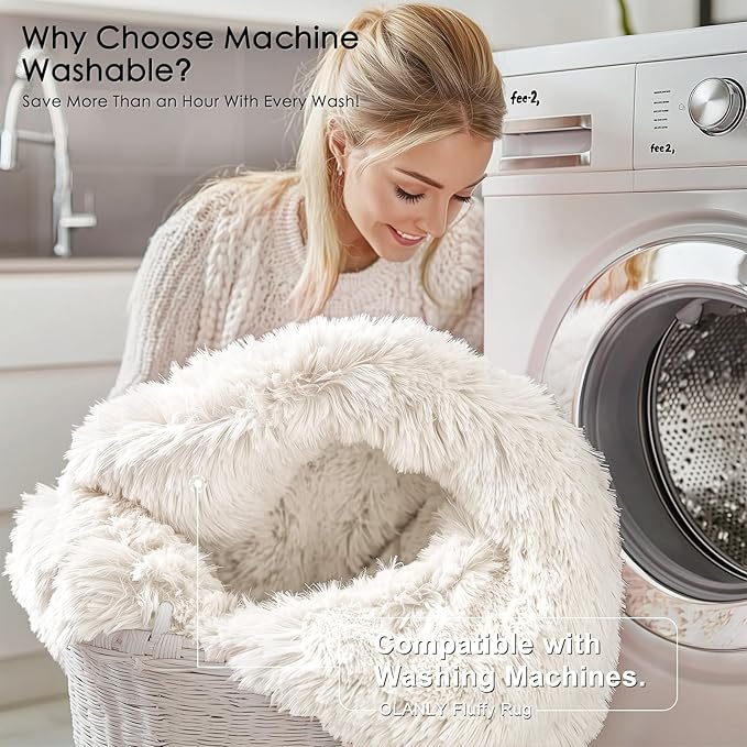 OLANLY 6x7 Area Rugs for Living Room Bedroom, Machine Washable Soft Fluffy Shaggy Bedside Rug, Indoor Floor Carpet for Kids Girls and Boys, Dorms, Nursery Rooms, Home Decor Aesthetic, Ivory