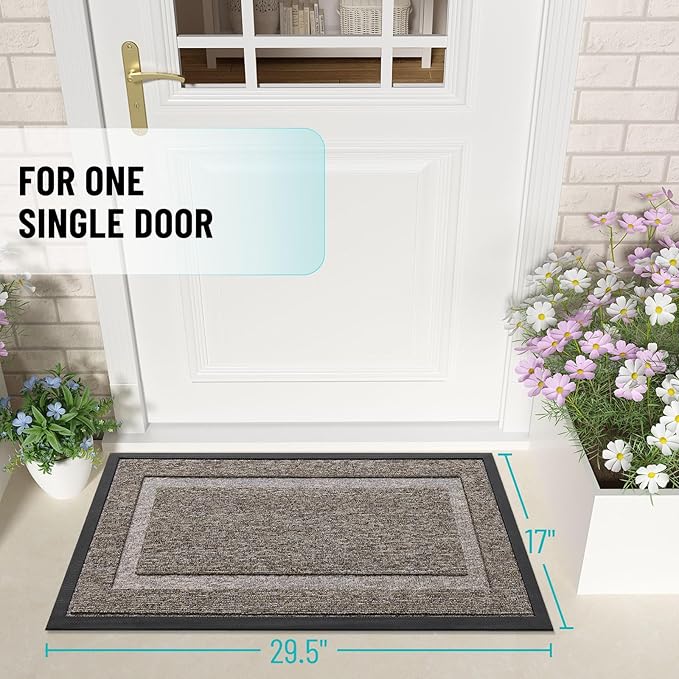 OLANLY Front Door Mat Indoor Outdoor Entrance, Waterproof All-Season, All-Weather Doormat, Sturdy Natural Rubber, Low Profile, Easy Clean Patio Porch Entryway Mat, 33x21, Khaki and White