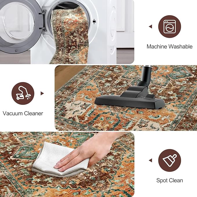 Yamaziot Washable Runner Rug, 2x7 Non-Slip Boho Vintage Hallway Rug Runner with Rubber Backing, Stain Resistant Distressed Carpet Runner for Bedroom, Kitchen, Laundry, Entrance