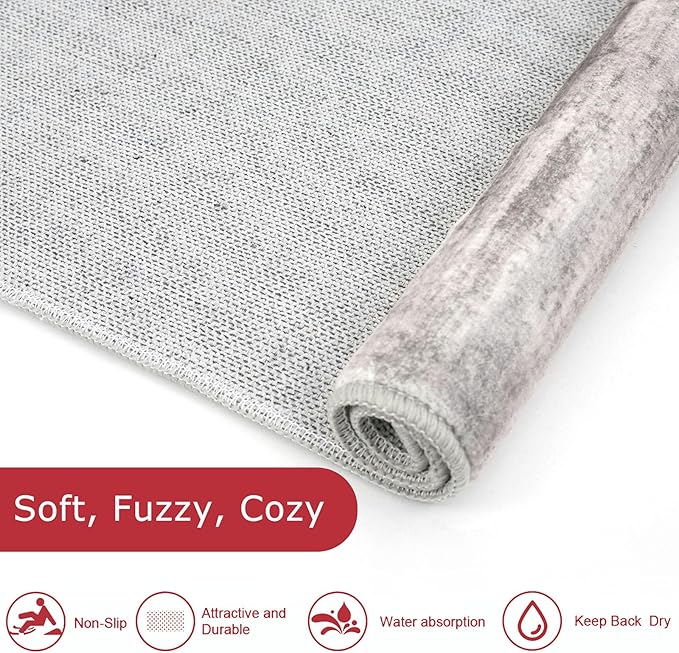 KOZYFLY Modern Abstract Washable Long Runner Rug 2.6x20 Hallway Rug Runner Non-Slip Soft Stair Runner Rugs, Grey/Light Beige/Brown Striped Carpet for Kitchen Entryway Bathroom