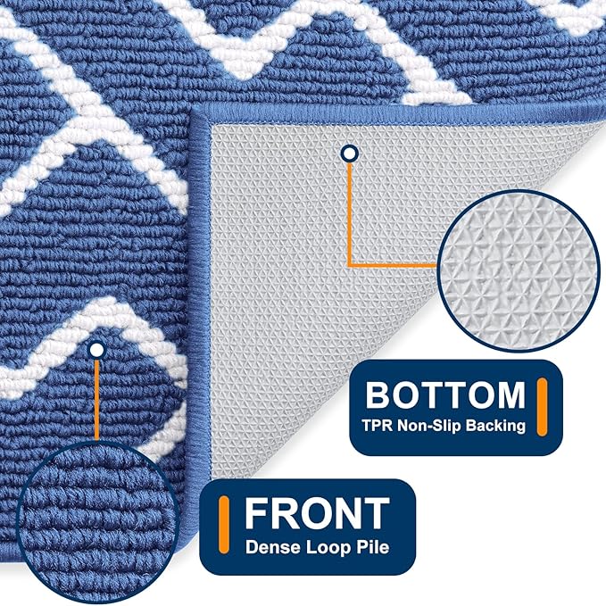 OLANLY Front Door Mat, Non-Slip Rubber Backing, Dirt Resistant and Absorbent, Washable, Easy to Clean Low-Profile Indoor Doormat for Back Door, Entryway, Inside Entrance, 40x32, Navy