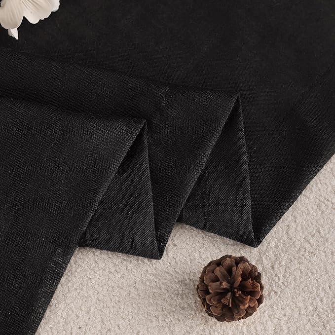 Black Linen Curtains 63 inches Long for Bedroom Back Tab Light Filtering Privacy Semi Sheer Black Curtains Living Room Boho Rustic Farmhouse Cotton Textured Gauze Curtain 2 Panel Set