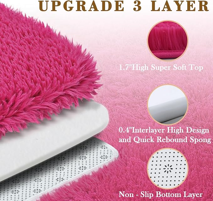 8x10 Area Rugs for Living Room Bedroom, Large Area Rug Shaggy Carpet Soft Plush Furry Bedside Rug, Rugs for Home Decor (Hot Pink, 8 x 10)