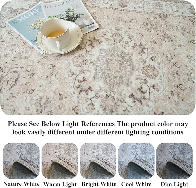 Washable 2x4 Entryway Area Rugs: Vintage Water Resistant Kitchen Rug Non-Slip Durable Doormat Ultra Soft Living Room Bedroom Carpet Indoor Low Pile Floor Mat for Bathroom Dining Room(2x4,Beige)