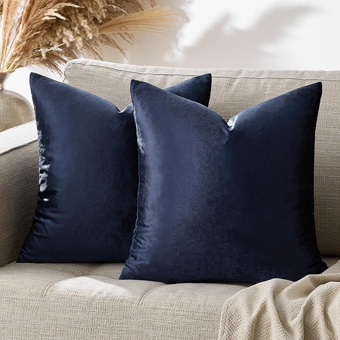 GIGIZAZA Navy Blue Velvet Pillow Covers 22x22,Square Solid Throw Pillow Covers Decorative Modern Pillows Big Vintage Cases for Couch Pack of 2