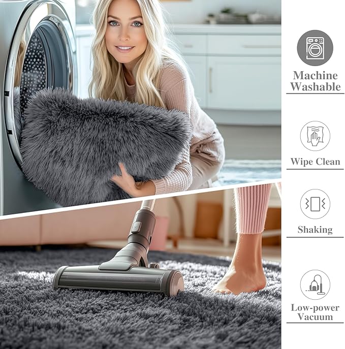 OLANLY 5x8 Machine Washable Large Area Rugs for Living Room, Bedroom, Soft Fluffy Shaggy Bedside Rug, Indoor Floor Carpet for Kids Girls and Boys, Dorms, Nursery, Home Decor Aesthetic, Grey