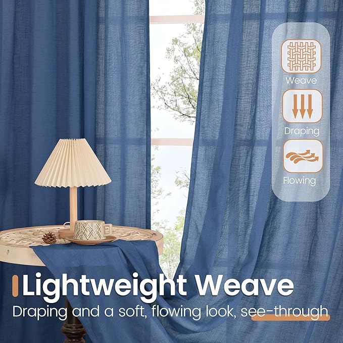BGment Navy Blue Small Linen Curtains 36 Inch Length for Kitchen Window, Semi Sheer Drapes Lightweight for Bathroom Cafe Decor with Rod Pocket, 2 Panels Set, 30 Inch Wide