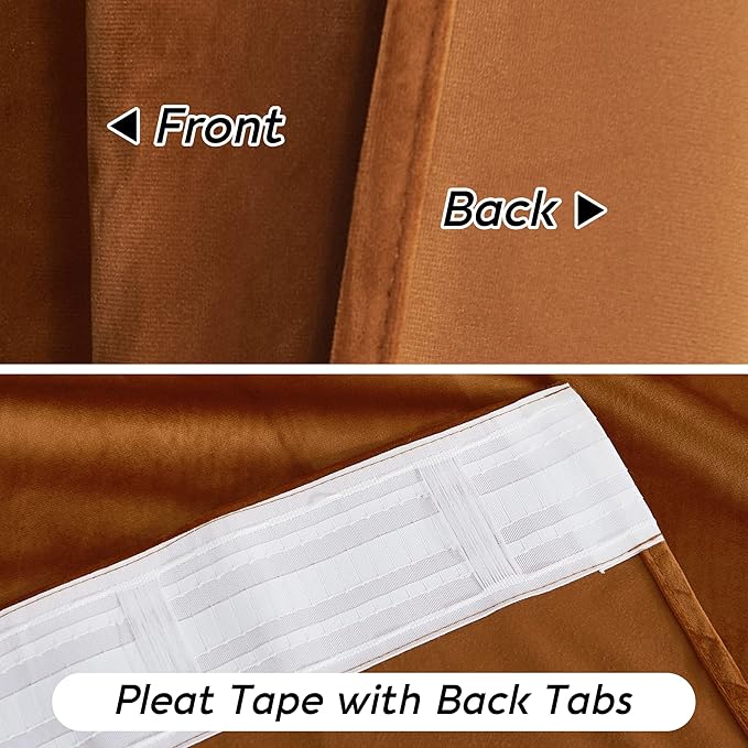 RYB HOME Velvet Blackout Curtains - Back Tab Plush Privacy Blackout Energy Efficient Window Treatment Retro Luxury Decoration for Living Room Cottage, W52 x L90, Golden Oak, 2 Pieces