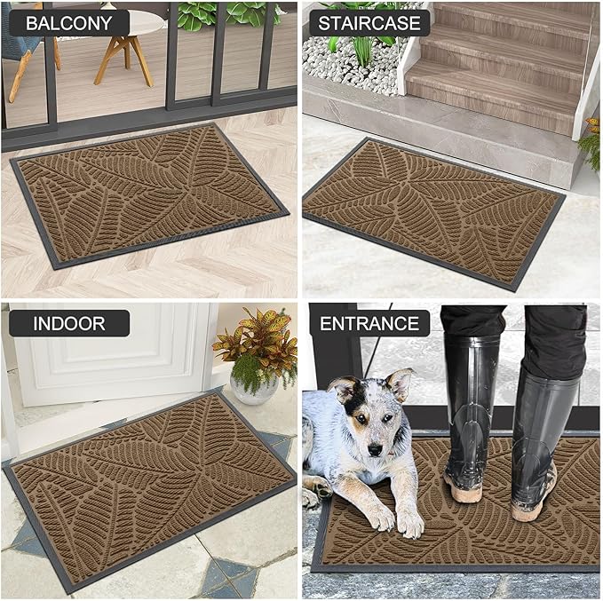 Colorxy Waterproof Doormat, Sturdy Natural Rubber Front Indoor Mat, Non Slip Low Profile Outdoor Door Mat, Stain and Fade Resistant Floor Mats, Easy Clean Patio Entry Mat, 59''x36'', Light Brown
