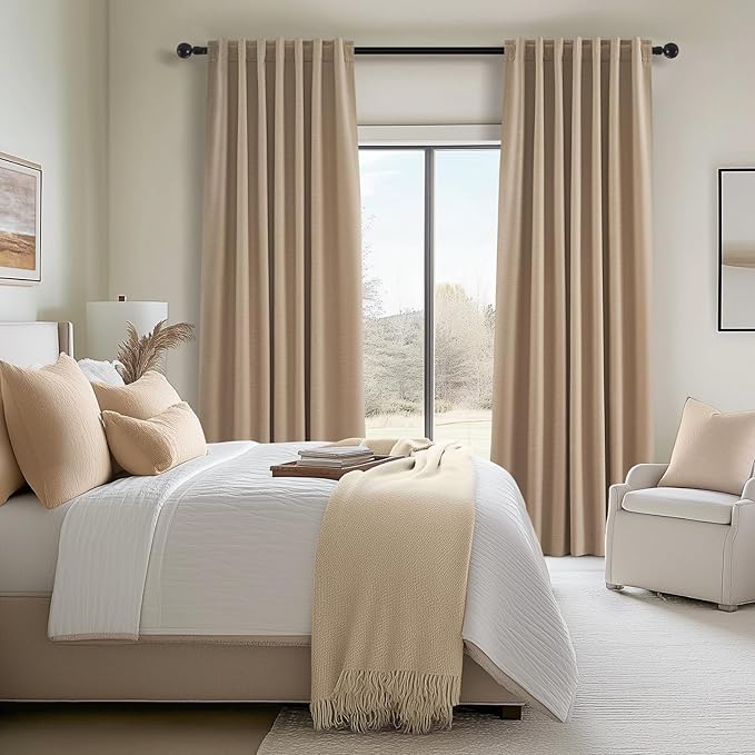 Topfinel Blackout Large Curtains for Living Room 108 Inch Long,Full Light Blocking Linen Blend Curtains with Hooks,Pinch Pleat Look Drapes for Office Bedroom Apartment,2 Panels,Taupe Tan