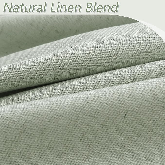 Guken 100% Blackout Curtains 72 Inch Length 2 Panels Set for Living Room Bedroom Back Tab Thermal Insulated Black Out Linen Drapes Room Darkening Window Curtains 72 Inches Long,Mist Sage