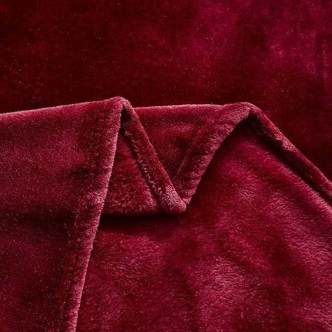 TASTHROW Large Flannel Fleece Throw Blanket, 50×70 Inch - Cozy Lightweight Thick Blanket - All Seasons Suitable for Women, Men and Kids (Two Pack, Burgundy)