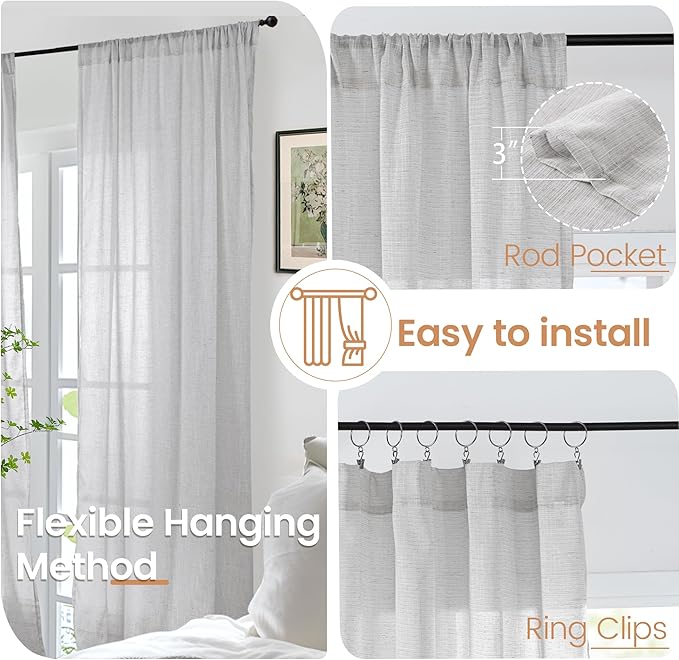 BGment Light Grey Linen Curtains 90 Inch Length for Living Room, Window Drapes Lightweight Rustic Country Textured for Bedroom Farmhouse Decor Rod Pocket, 2 Panels Set, 52 Inch Wide