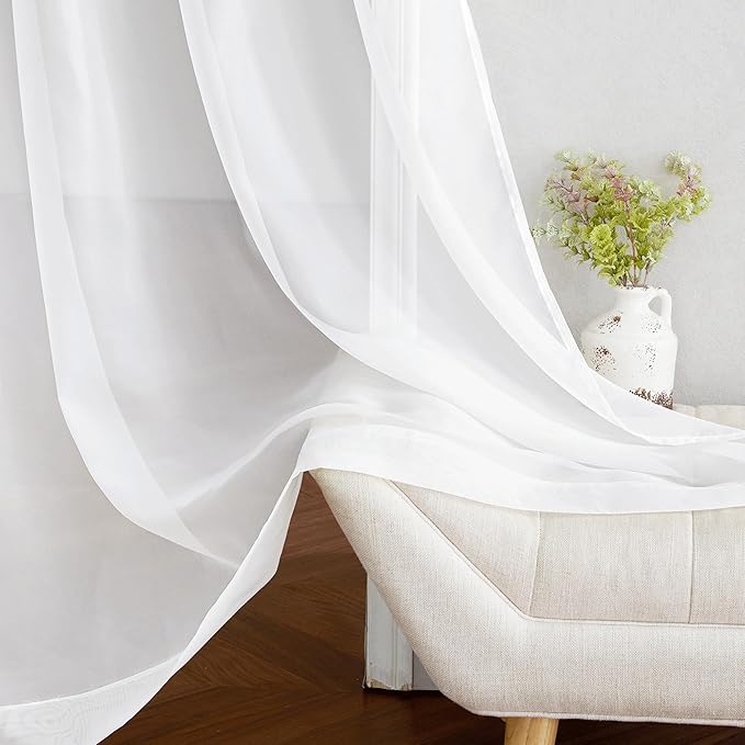 NICETOWN Living Room Sheer Curtains 96 inches Long - Grommet Top Voile Sheer Lightweight Airy & Elegant Window Treatment Panels for Bedroom, Ivory, 2 Pieces, W54 x L96