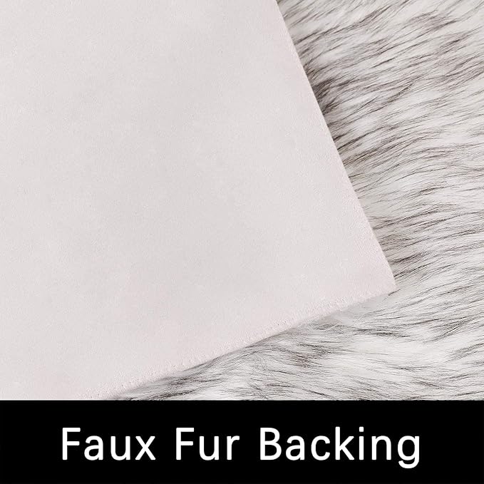Latepis White with Grey Tips Sheepskin Rugs 4x6, Faux Fur Rug for Living Room, Fluffy Washable Rugs for Bedroom, Teen Room Decor, Rectangle