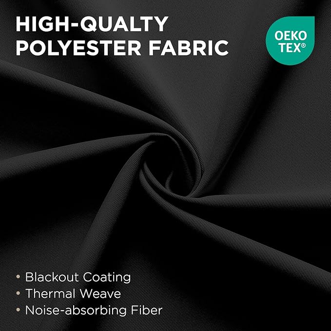 Joydeco Blackout Patio Sliding Door Curtains 96 Inches Long, Grommet Privacy Room Divider Curtains, Extra Wide Thermal Blackout Drapes for Bedroom Living Room (Black, 80Wx96L, 1 Panel)