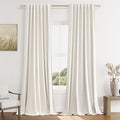 Beige White 100% Blackout Linen Curtains 120 Inch Length 2 Panels Set for Living Room Bedroom Back Tab Thermal Insulated Black Out Drapes Room Darkening Farmhouse Style for Bedroom Window Curtains