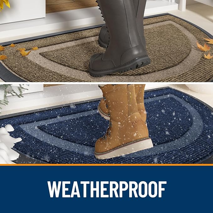 OLANLY Half Circle Door Mat Indoor Outdoor Entrance Welcome, Waterproof All-Season, All-Weather Doormat, Sturdy Natural Rubber, Low Profile, Easy Clean Patio Porch Entryway Mat, 47x23, Wine Red