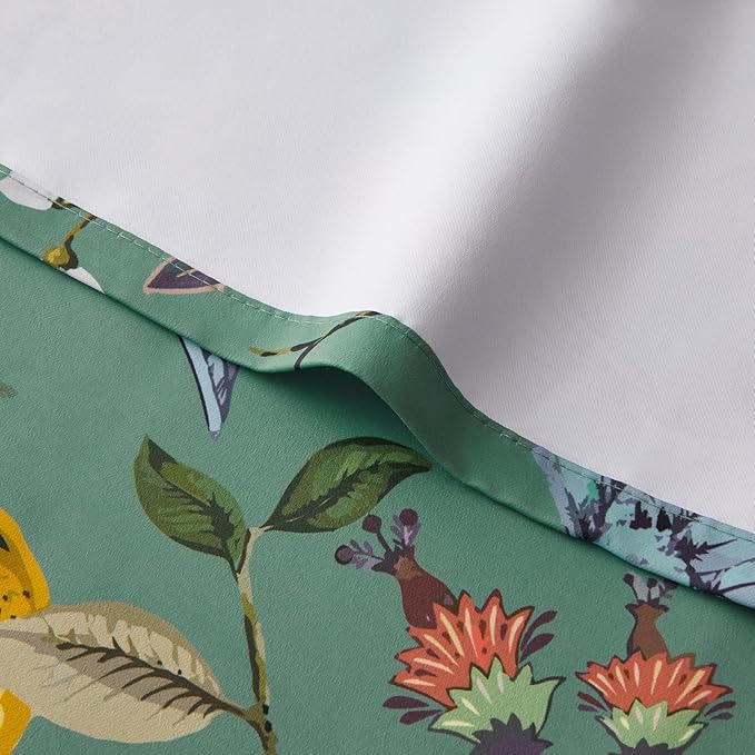 Topfinel 54 Inches Long Short Floral Spring Curtains for Cafe, Blackout Vintage French Country Grommet Room Darkening Patterned Sage Green for Bedroom Dining Living Room