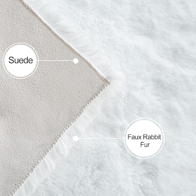 ORINOVA White Faux Fur Rug 5x7 Rugs for Living Room Shag Washable Area Rug Fuzzy Rugs for Bedroom Girl Room Decor Rectangle Rug