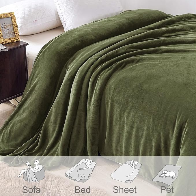 Exclusivo Mezcla Fleece Olive Green Throw Blanket for Couch, Sofa, Super Soft and Warm Blankets, All Season, Cozy, Plush, Lightweight, 50x60 Inches