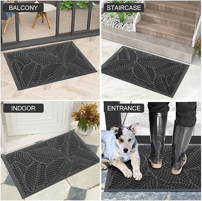 Colorxy Waterproof Doormat, Sturdy Natural Rubber Front Indoor Mat, Non Slip Low Profile Outdoor Door Mat, Stain and Fade Resistant Floor Mats, Easy Clean Patio Entry Mat, 71''x47'', Light Grey