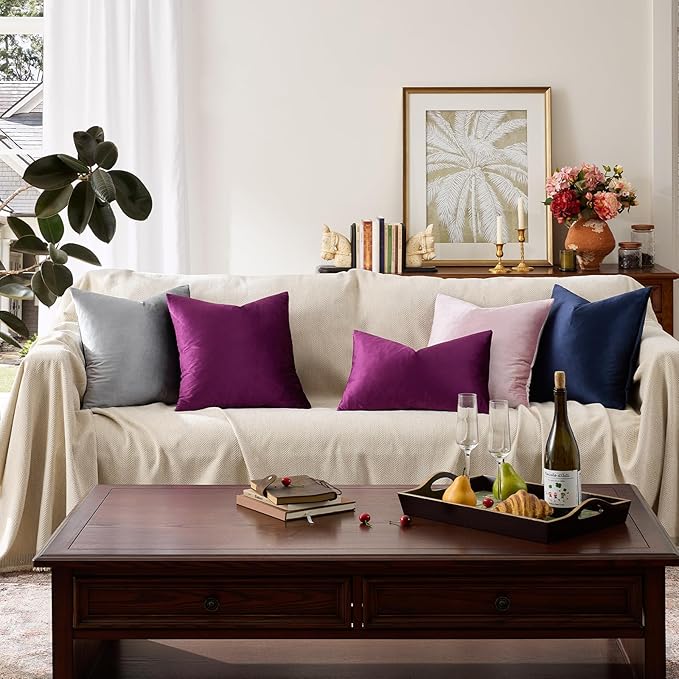 GIGIZAZA Purple Decorative Velvet Decorative 20x20 Throw Pillow Covers for Sofa Bed 2 Pack Soft Cushion Cover