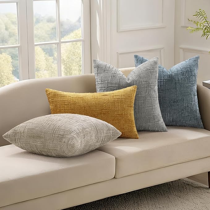 decorUhome Neutral Grey Chenille Euro Sham Throw Pillow Covers 22x22 Set of 2 Textured Soft Cozy Slubby Couch Pillow Covers Modern Farmhouse Boho Decorative Pillow Cases for Bed Sofa Living Room