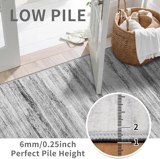 3x6 Washable Runner Rug for Family: Easy-to-Clean Runners for Hallway Entryway Kitchen Bedroom - Stain and Water Resistant Rugs with Non-Slip Backing - Soft Low-Pile Carpet Grey