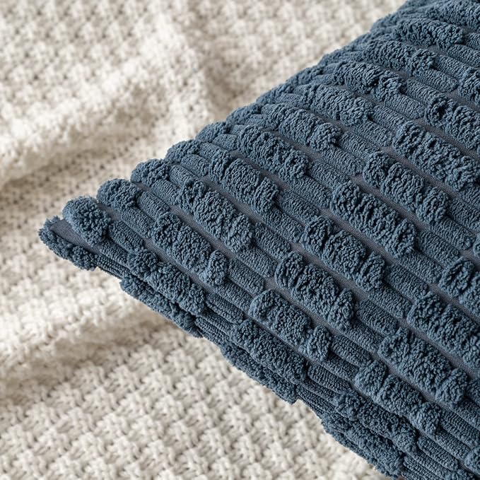 MIULEE Pack of 2 Corduroy Decorative Throw Pillow Covers 16x16 Inch Soft Boho Striped Pillow Covers Modern Farmhouse Home Decor for Summer Coastal Sofa Living Room Couch Bed Blue