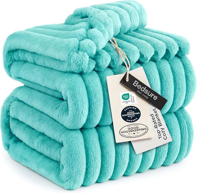 Bedsure GentleSoft Blue California King Size for Bed - Cozy Soft Blankets for Women, Cute Small Fleece Throws for Girls, Birthday Gifts for Women, Blue Fog, 102x96 Inches
