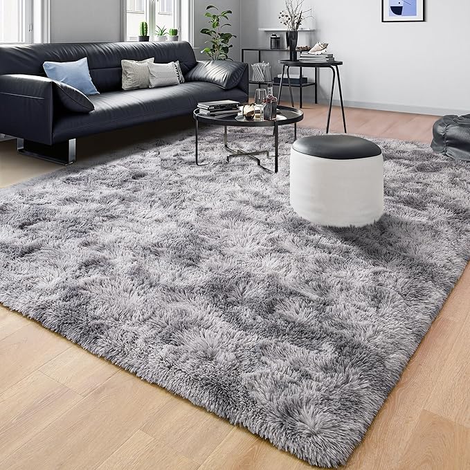 Tepook Soft Fluffy Rugs for Living Room, 5x8 Shaggy Area Rug for Bedroom, Modern Shag Rug Fuzzy Carpets for Kids, Plush Indoor Nursery Home Decor Rug with Non-Slip Bottom, Tie-dye Light Grey