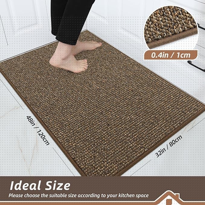 BEQHAUSE Kitchen Rugs 32"x48", Non-Slip Kitchen Mats for Floor, Super Absorbent and Stain Resistant Kitchen Rugs, Machine Washable Rugs for Kitchen, Hallway, Laundry & Sink, Brown