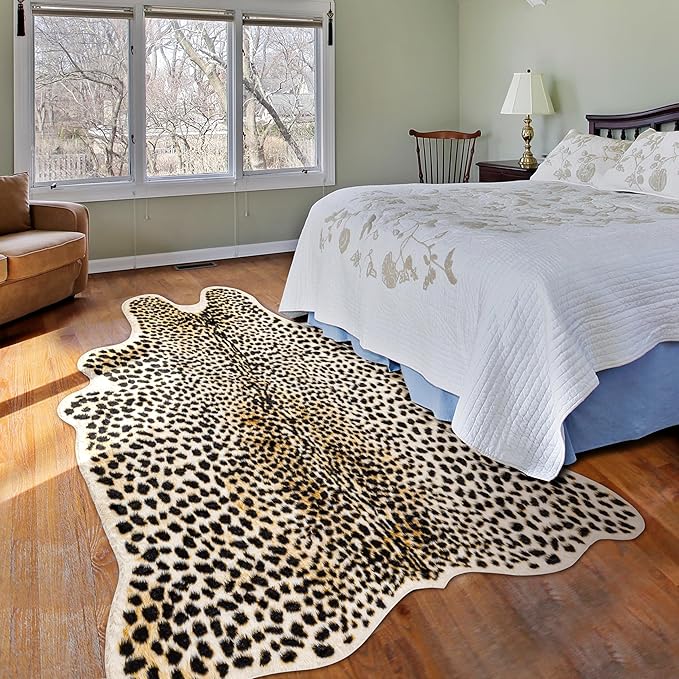 Cheetah Print Rug, Leopard Rug 4.4x5.8 Feet Faux Animal Print Skin Cheetah Area Rug for Bedroom Living Room Animal Fur Hide Rustic Antelope Multicolor