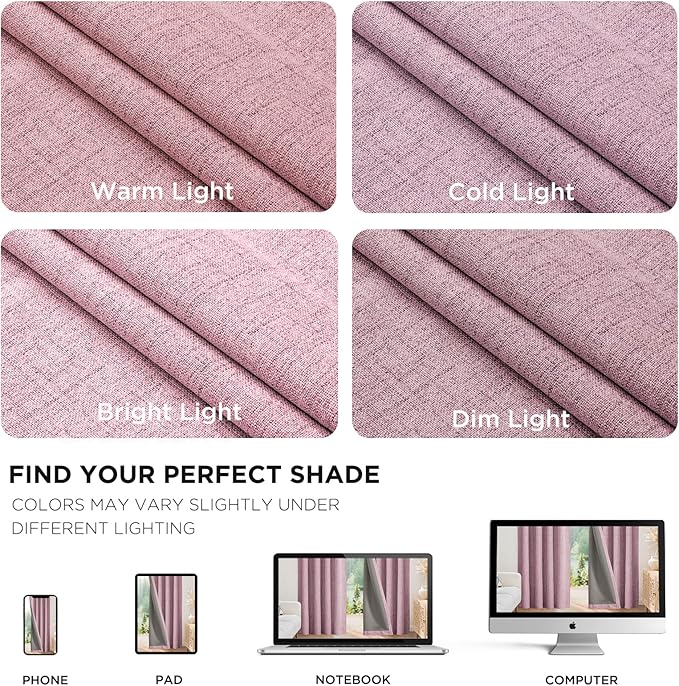 Joydeco Blackout Curtains for Bedroom - 90 Inch Long 100% Light Blocking 2 Panels Set Pink Drapes, Thermal Insulated Room Darkening Curtains, Linen Textured for Living Room, Rod Pocket & Back Tabs
