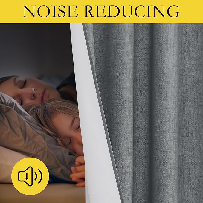 NICETOWN 100% Blackout Linen Texture Curtains 70 inches Long, Dove Grey, 2 Pcs, Thermal Insulated Full Blackout 2-Layer Lined Drapes, Energy Efficiency Window Draperies for Boy's Room