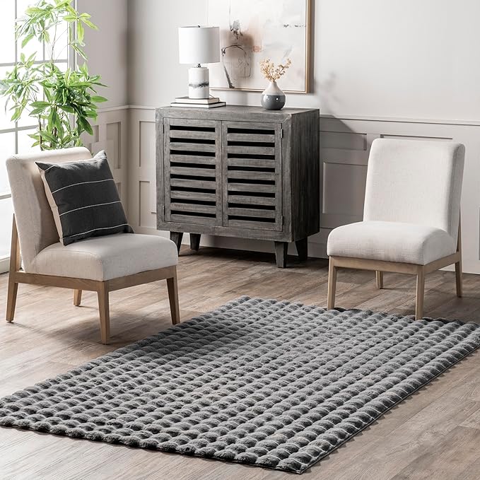 Nuloom Jeni Dark Grey, 3' x 5', Solid Faux Rabbit, Fluffy and Cozy, High Traffic, Stain Resistant, Easy Clean, Durable Washable Area Rug for Bedroom, Living Room, Dining, Den, Foyer, Entryway