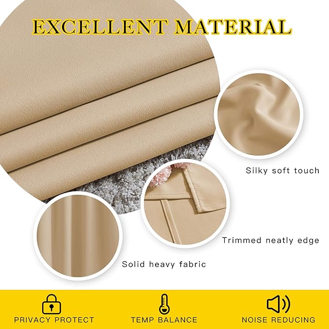 NICETOWN Beige Room Darkening Curtains Blackout 30 inch Curtains for Kitchen, Grommet Solid Window Treatments Sound Reducing for Bedroom, 2 Panels, W37 x L30, 2 Panels