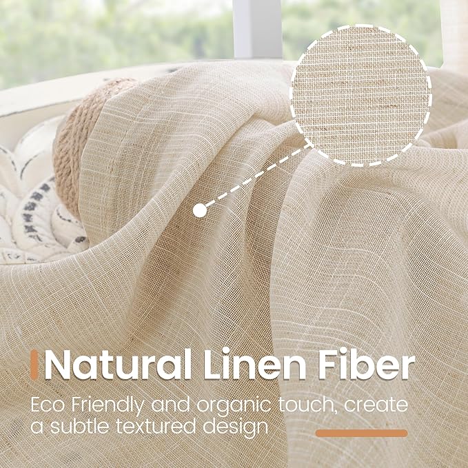 BGment 40 Inch Length Burlap Linen Curtains for Kitchen Window - Short Semi Sheer Drapes Natural Light Filtering with Rod Pocket for Cafe Bathroom Bedroom Lightweight, 2 Panels Set, 42 X 40 Inch